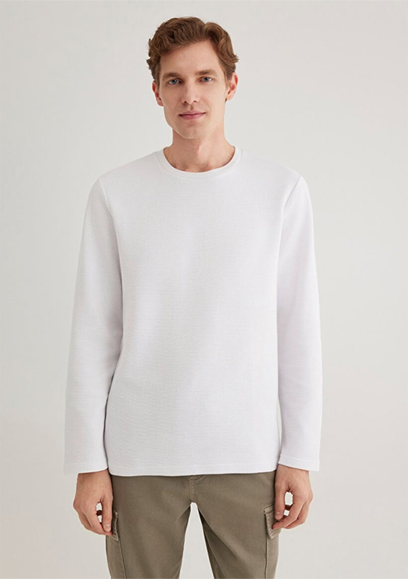 M064622-20454 Erkek Beyaz Uzun Kol T-shirt
