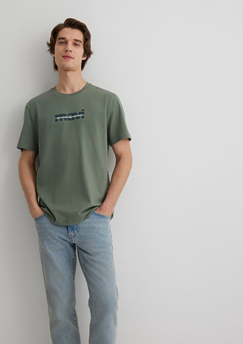 M0610943-80692 Erkek Yeşil Baskılı T-shirt