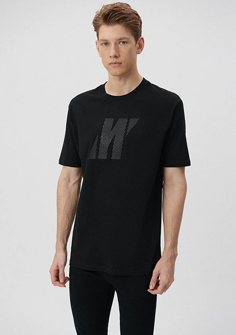 M067034-900 Erkek Siyah Baskılı T-shirt