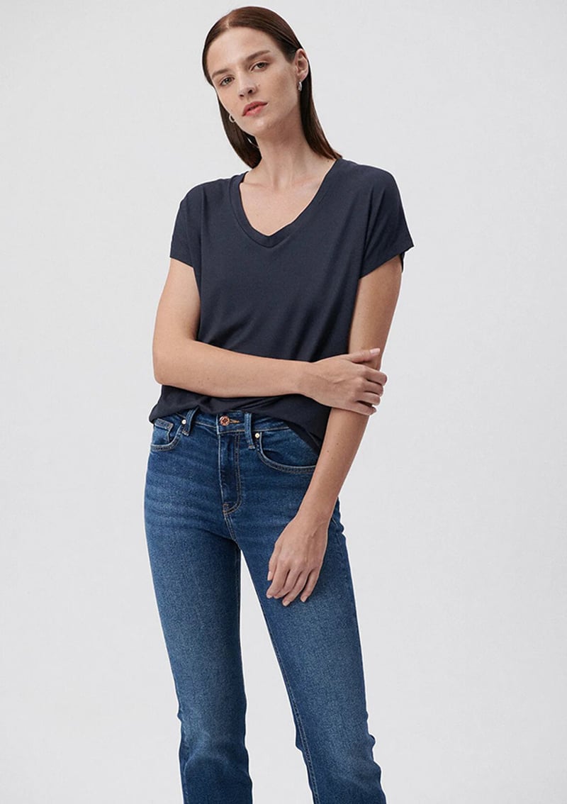 M167714-85315 Kadın Mavi V Yaka T-shirt