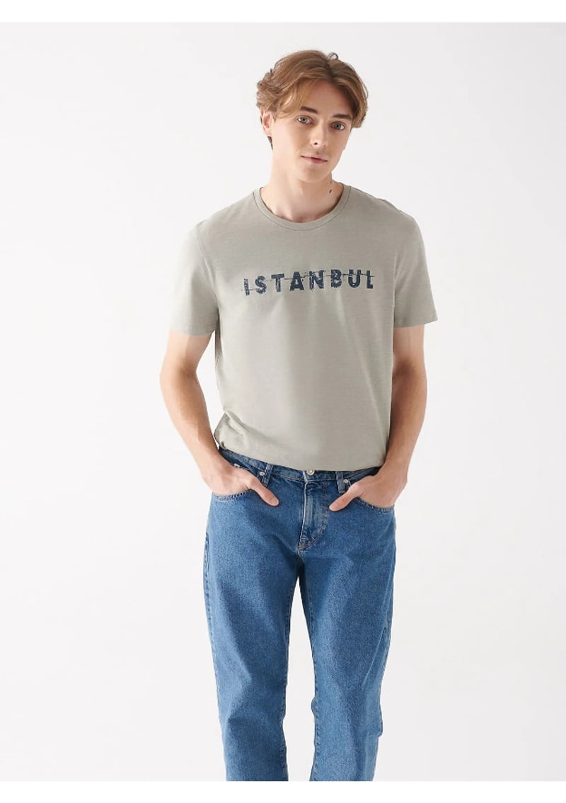M066282-31935 Erkek Gri Baskılı T-shirt