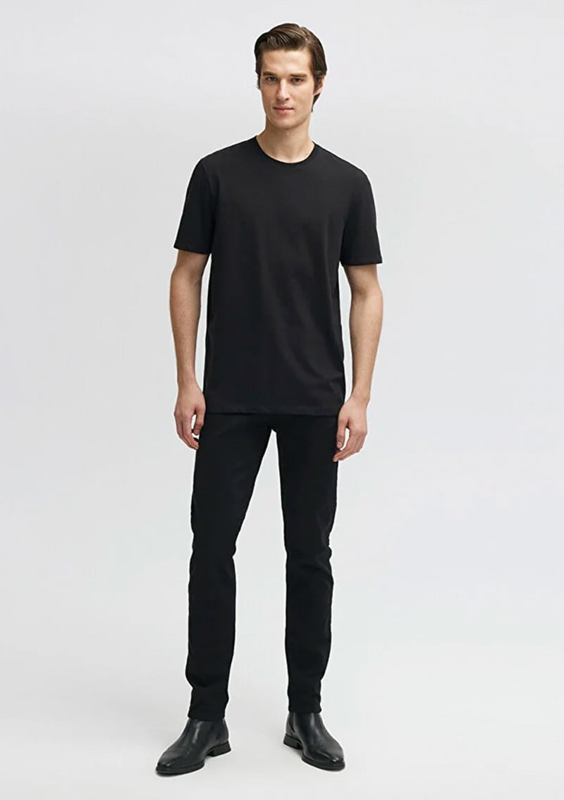 M0610252-900 Erkek Siyah Bisiklet Yaka T-shirt