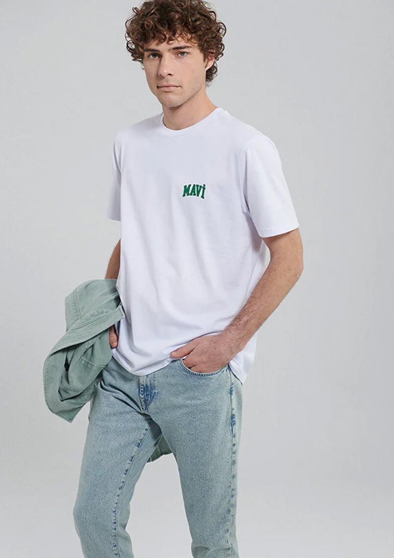 M0611714-620 Erkek Beyaz Baskılı T-shirt