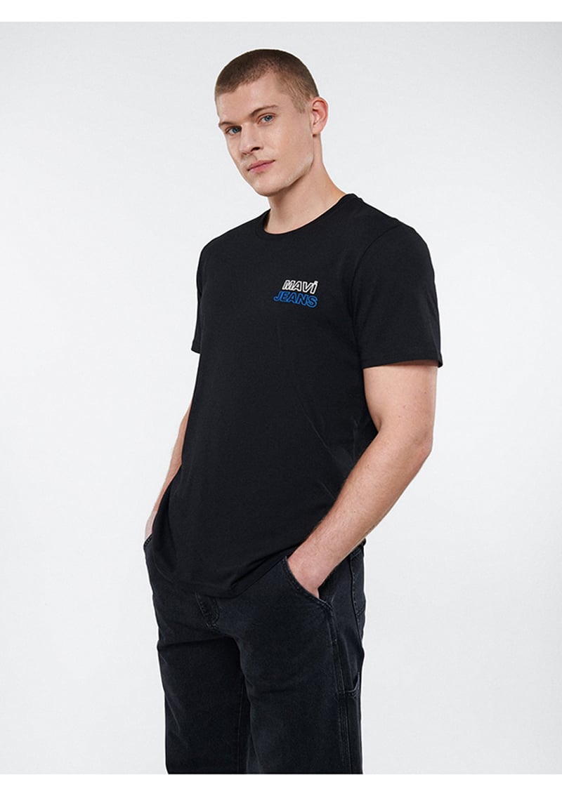 M066841-900 Erkek Siyah Baskılı T-shirt