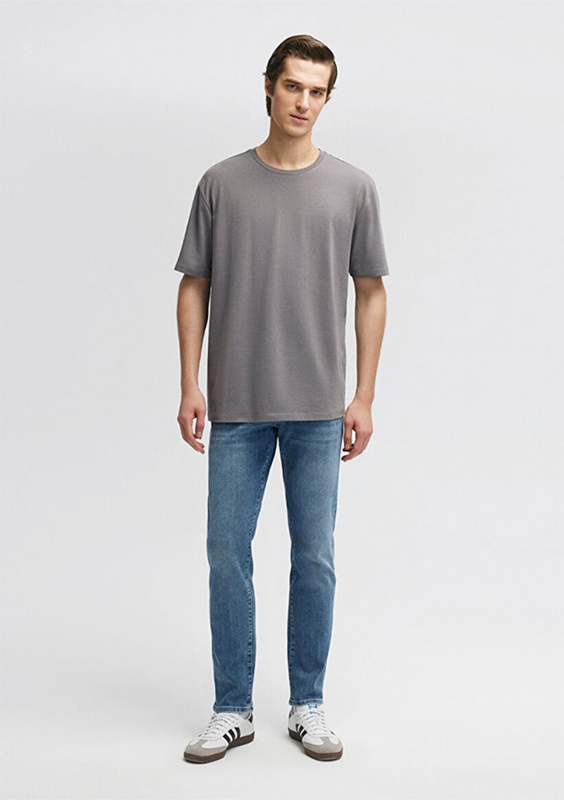 M0610136-80618 Erkek Gri Bisiklet Yaka T-shirt