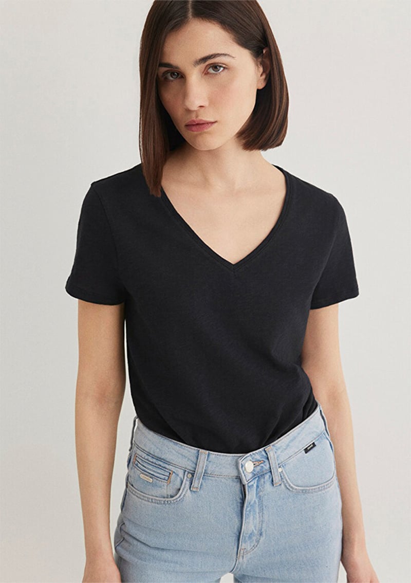 M168260-900 Kadın Siyah Kısa Kol T-shirt