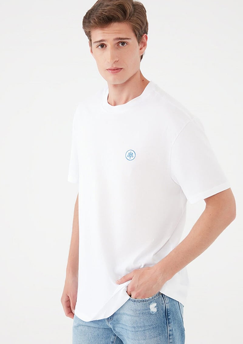 M067074-620 Erkek Beyaz Baskılı T-shirt