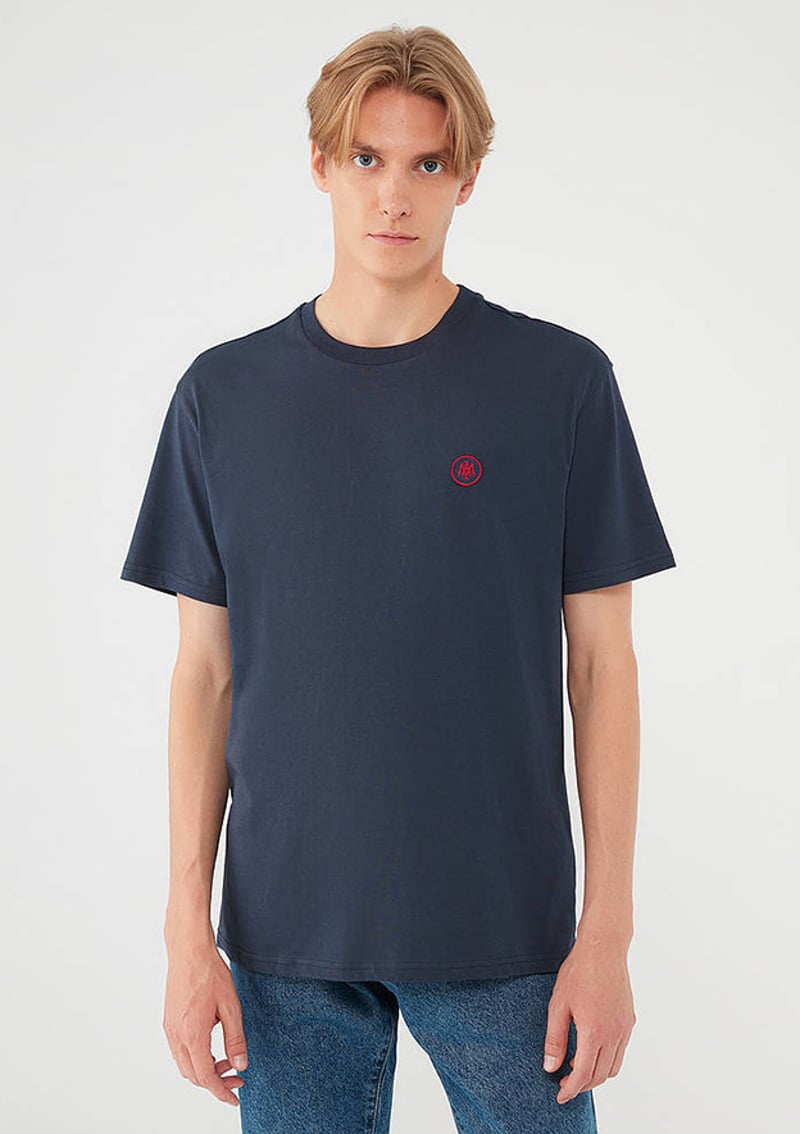 M067074-33207 Erkek Lacivert Baskılı T-shirt
