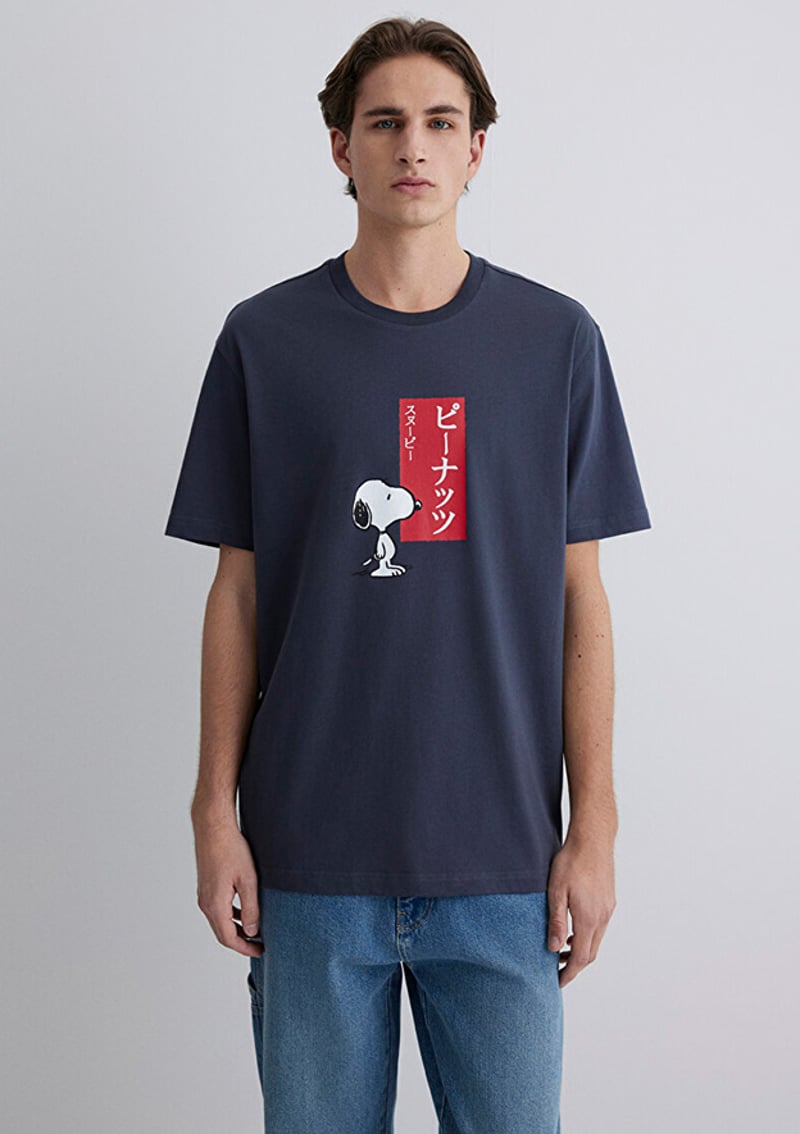 M0612660-70726 Erkek Mavi Baskılı T-shirt