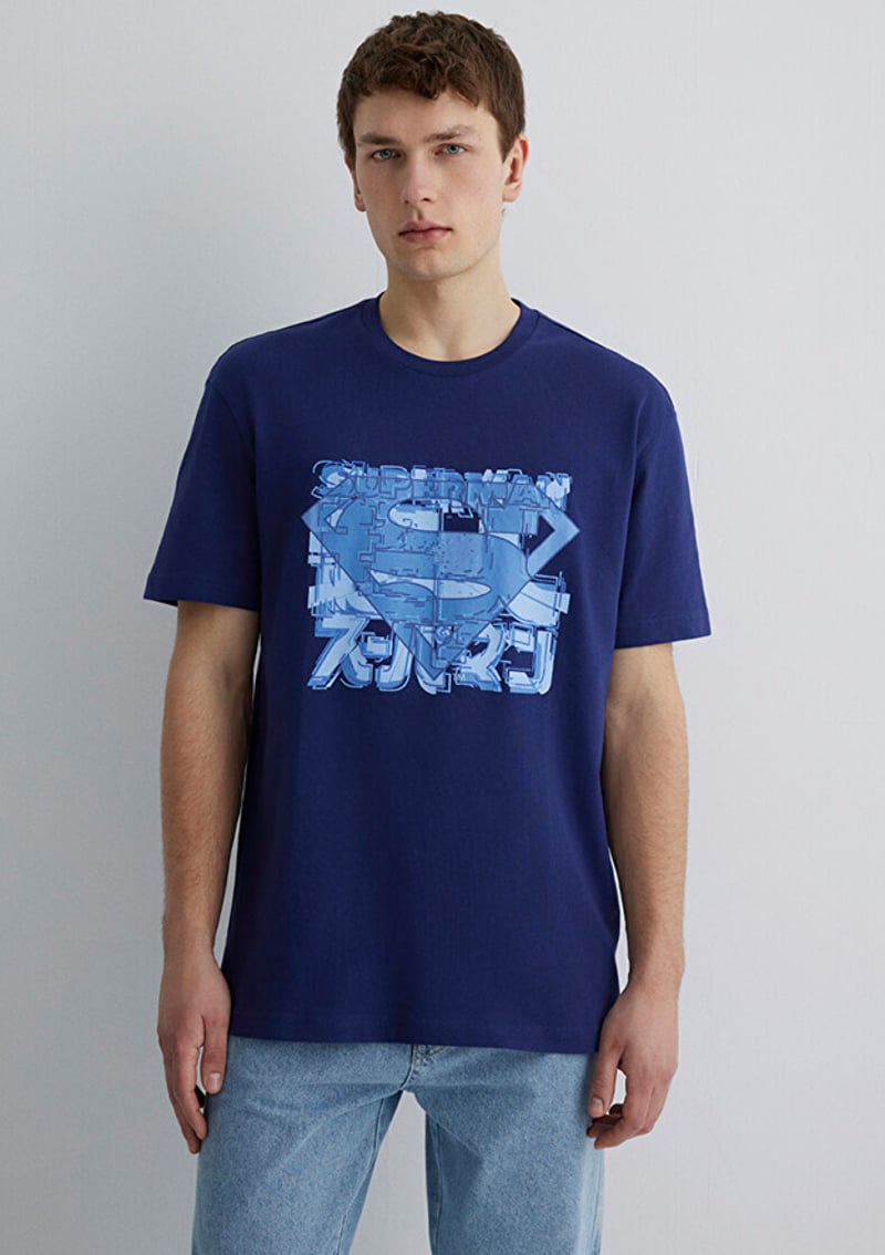 M0612658-70496 Erkek Lacivert Baskılı T-shirt