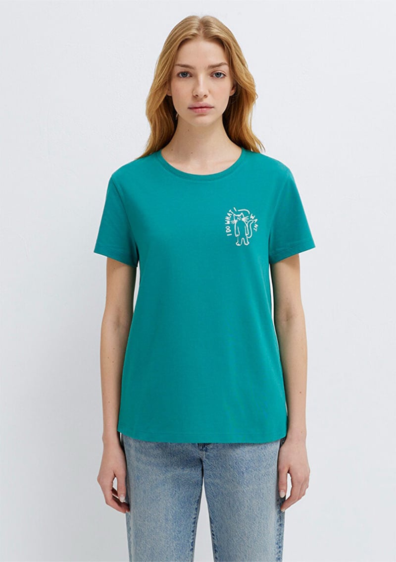 M1613873-71914 Kadın Yeşil Baskılı T-shirt