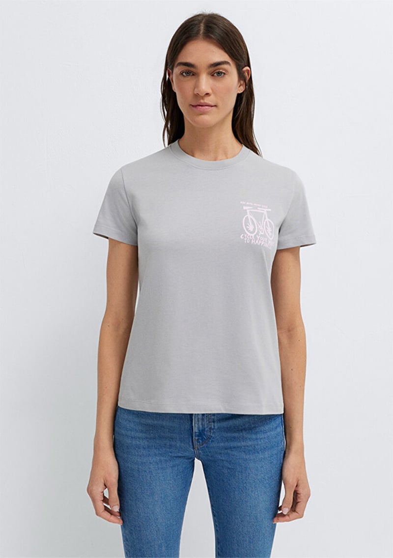 M1613860-70075 Kadın Gri Bisiklet Yaka T-shirt