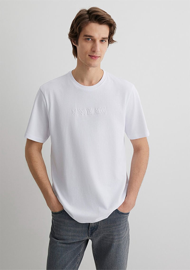 M0612644-620 Erkek Beyaz Baskılı T-shirt