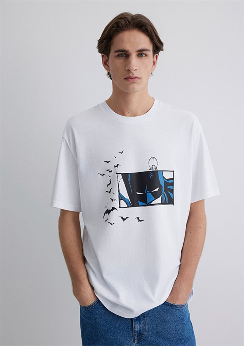 M0612568-620 Erkek Beyaz Baskılı T-shirt
