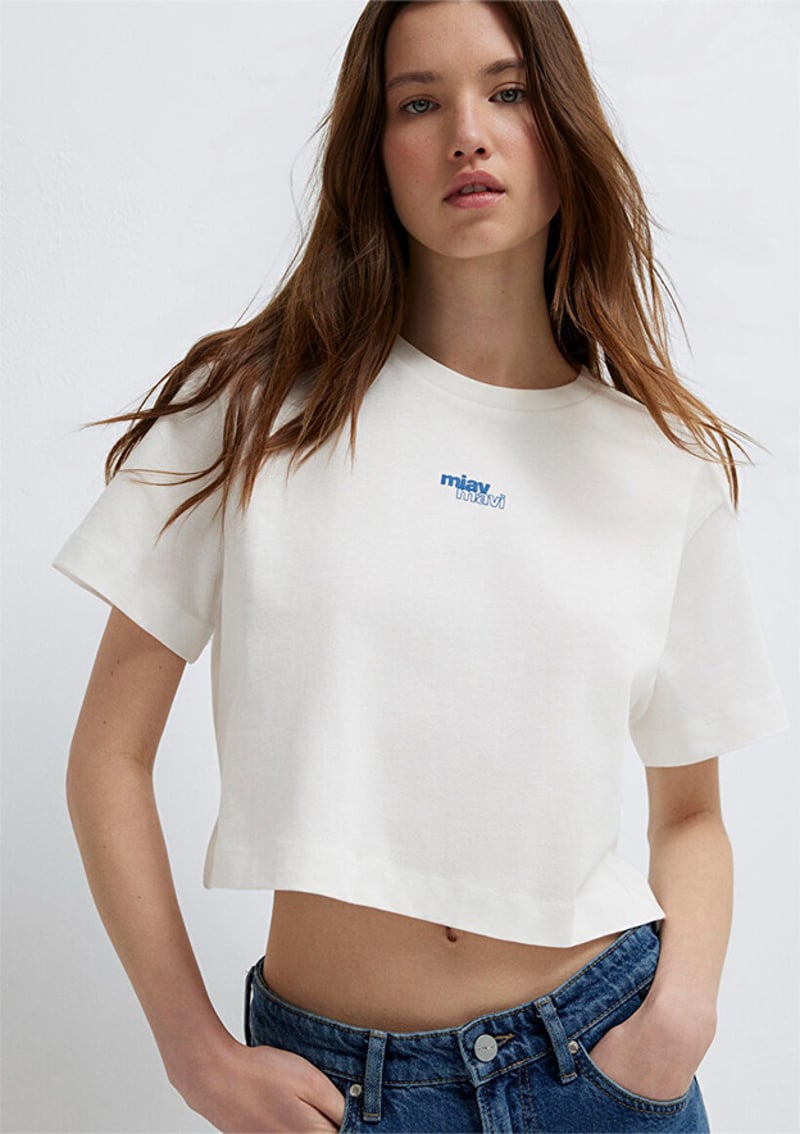 M1614091-70057 Kadın Beyaz Baskılı T-shirt