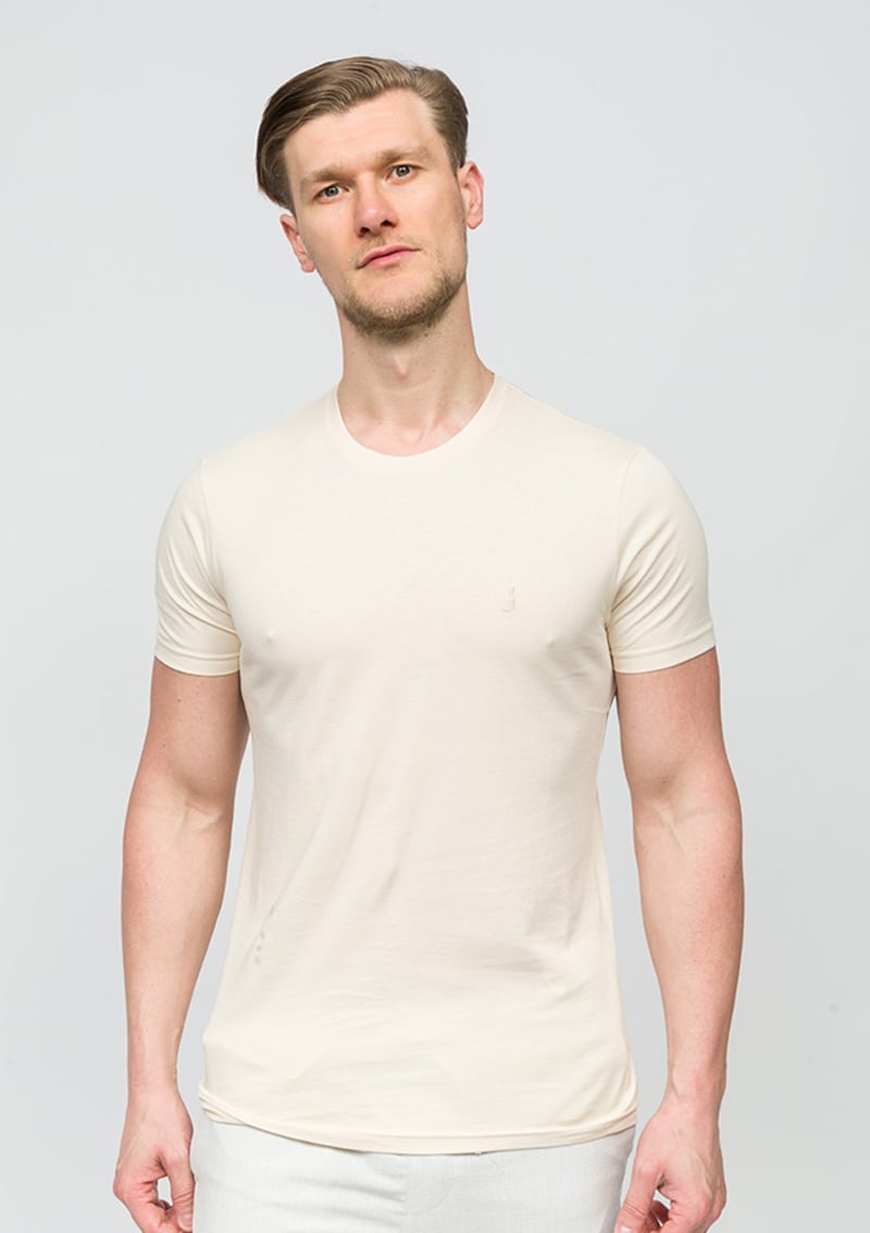 25Yjeeo04623 Erkek Bej Bisiklet Yaka T-shirt