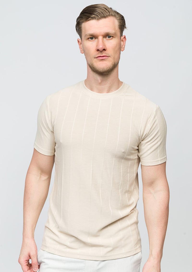 25Yjeeo04203 Erkek Bej Bisiklet Yaka T-shirt