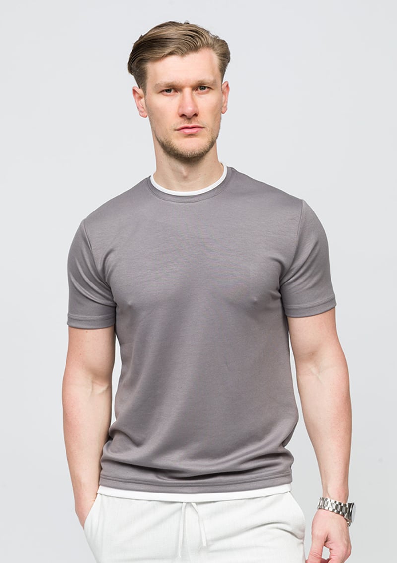 25Yjeeo04003 Erkek Gri Bisiklet Yaka T-shirt