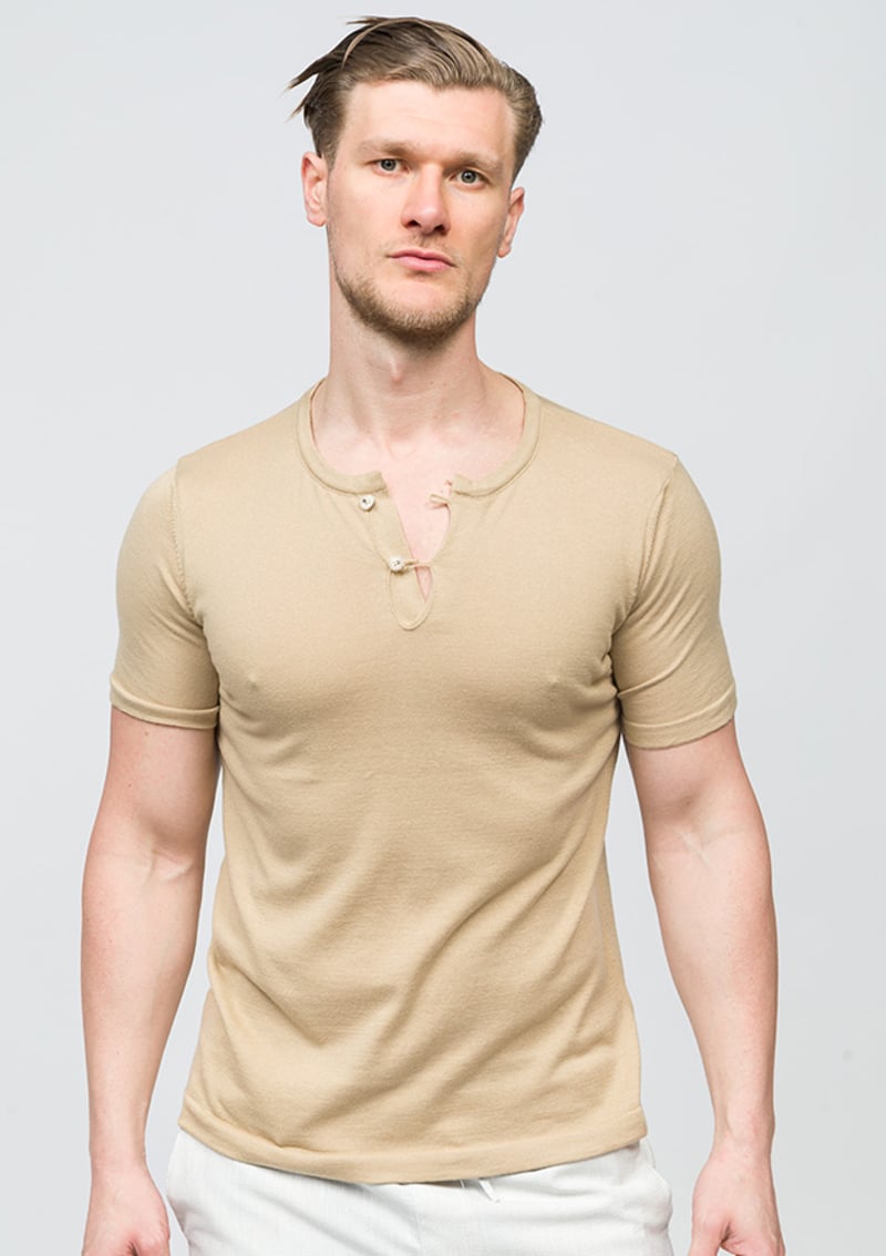 25 Bst Jesus Erkek Bej Bisiklet Yaka T-shirt