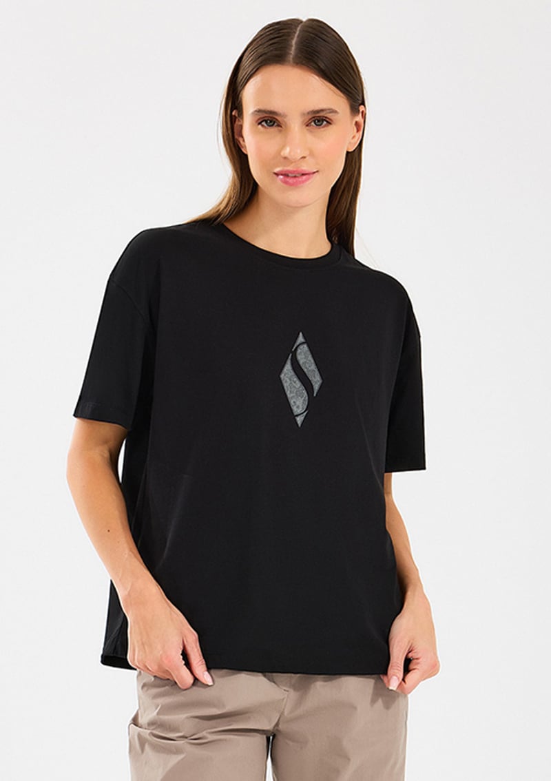 S2510311-001 Kadın Siyah Baskılı T-shirt