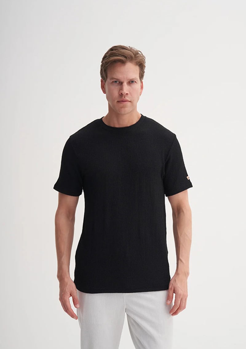25Yceeo04050 Erkek Siyah Bisiklet Yaka T-shirt
