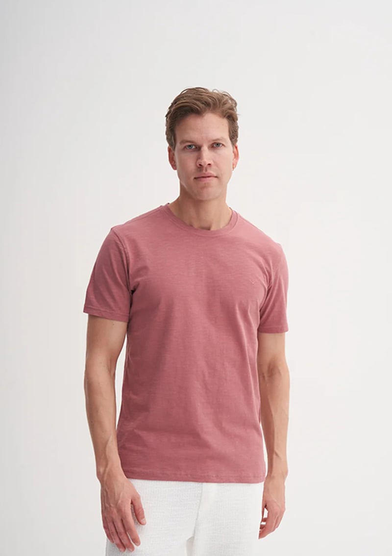 25Yceeo04602 Erkek Pembe Bisiklet Yaka T-shirt