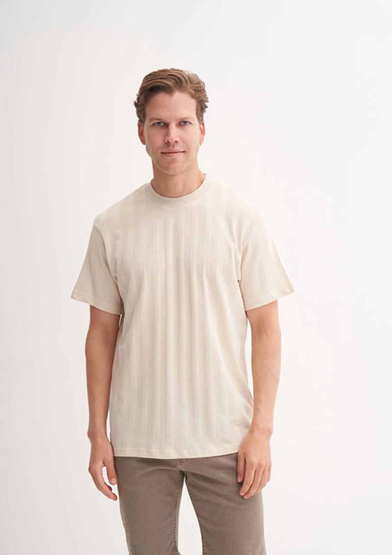 25Yceeo04277 Erkek Bej Bisiklet Yaka T-shirt