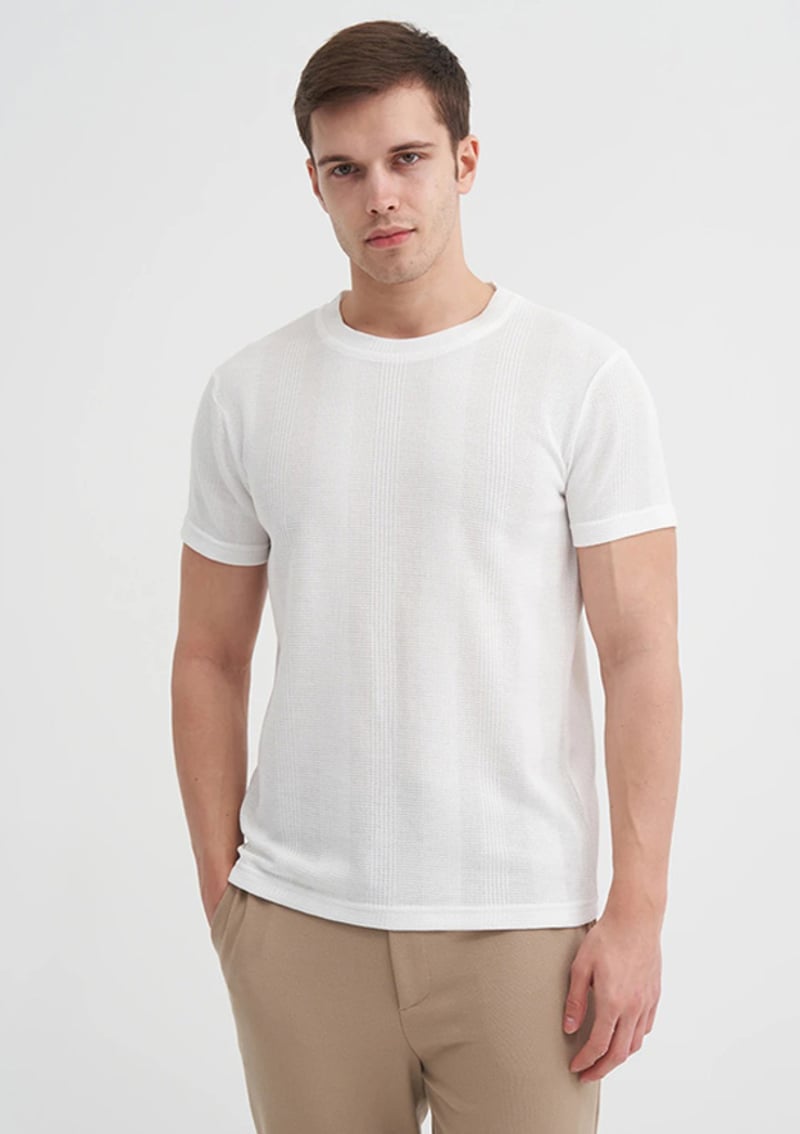 25Yceeo04177 Erkek Beyaz Bisiklet Yaka T-shirt