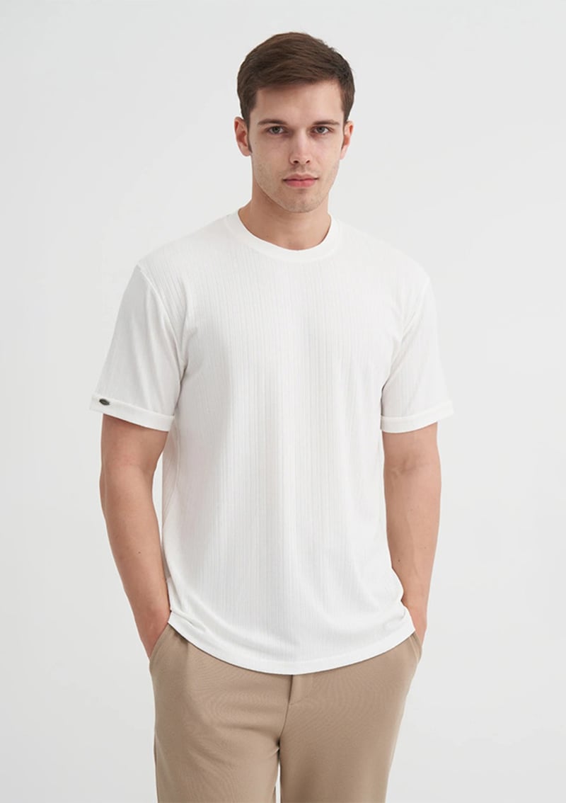 25Yceeo04253 Erkek Beyaz Bisiklet Yaka T-shirt