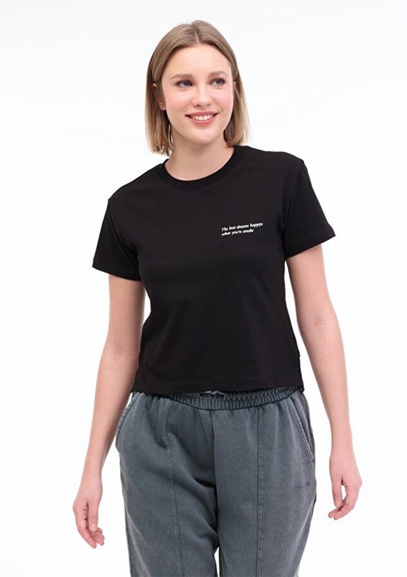 A10193182408010 Kadın Siyah Kısa Kol T-shirt