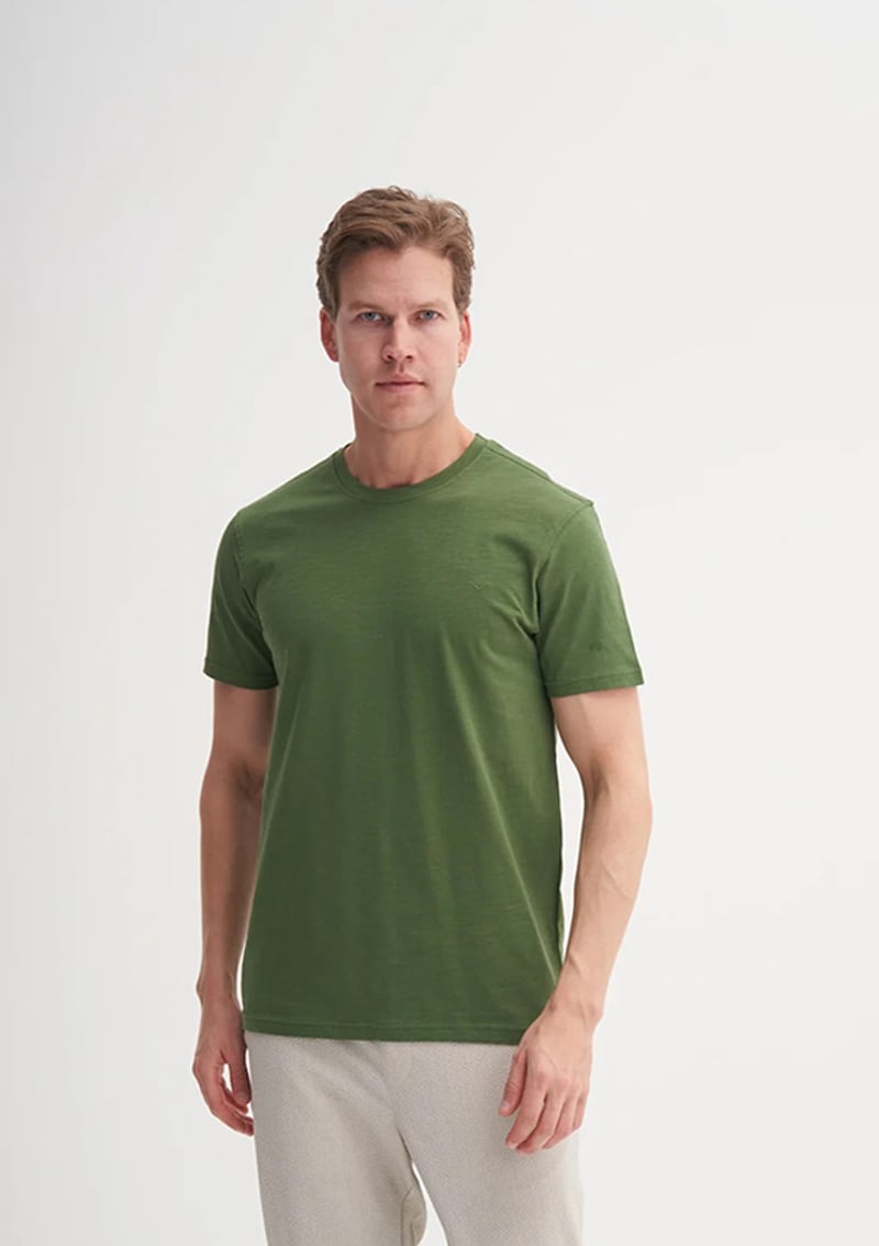 25Yceeo04602 Erkek Yeşil Bisiklet Yaka T-shirt