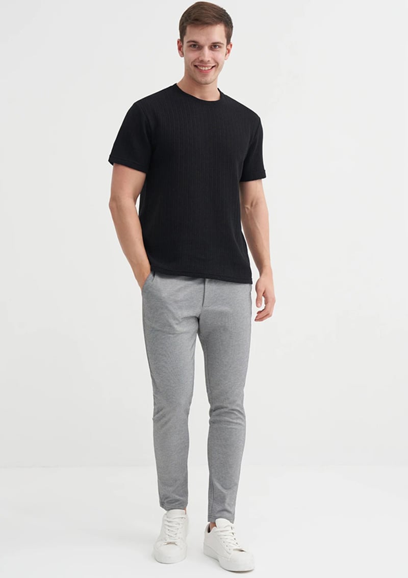 25Yceeo04011 Erkek Siyah Bisiklet Yaka T-shirt