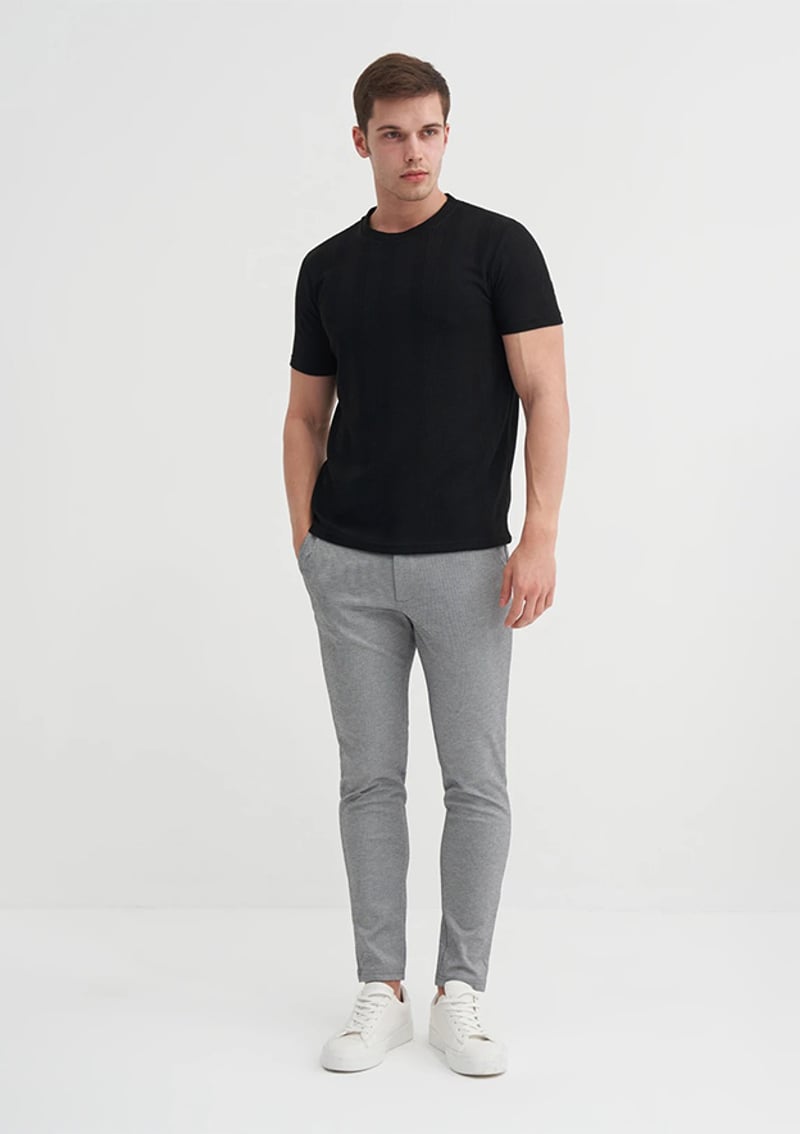 25Yceeo04177 Erkek Siyah Bisiklet Yaka T-shirt