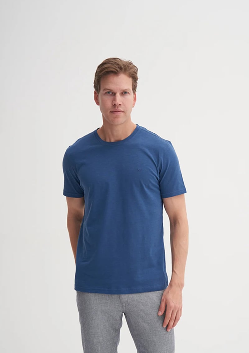 25Yceeo04602 Erkek Lacivert Bisiklet Yaka T-shirt
