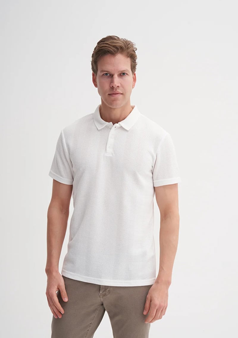 25Yceeo04222 Erkek Beyaz Polo Yaka T-shirt