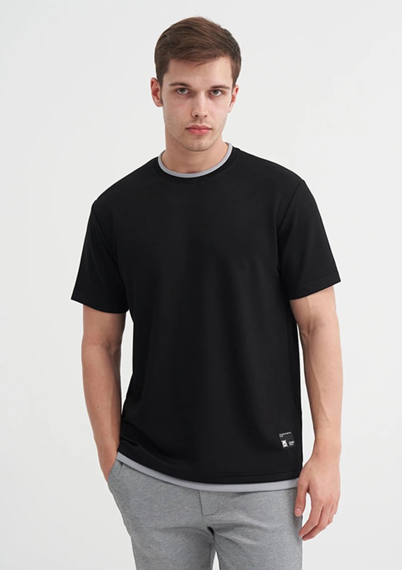 25Yceeo04003 Erkek Siyah Bisiklet Yaka T-shirt