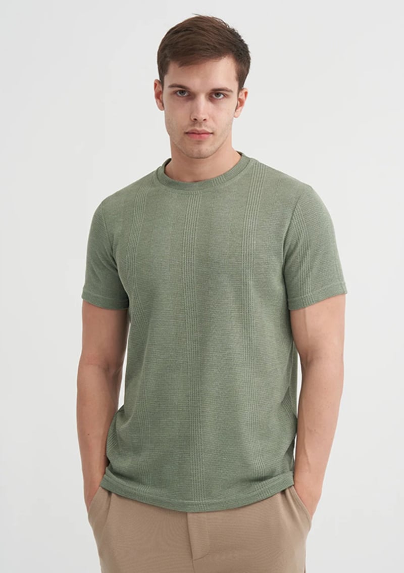 25Yceeo04177 Erkek Yeşil Bisiklet Yaka T-shirt
