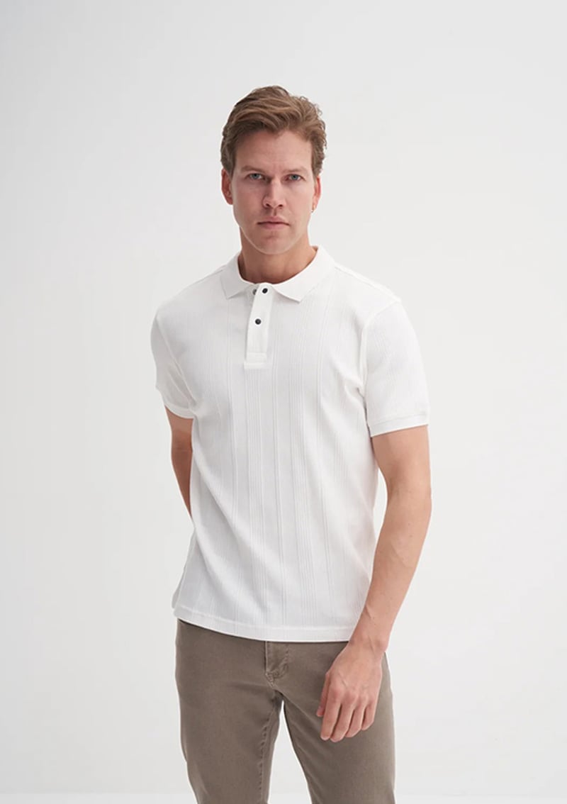 25Yceeo04164 Erkek Beyaz Polo Yaka T-shirt