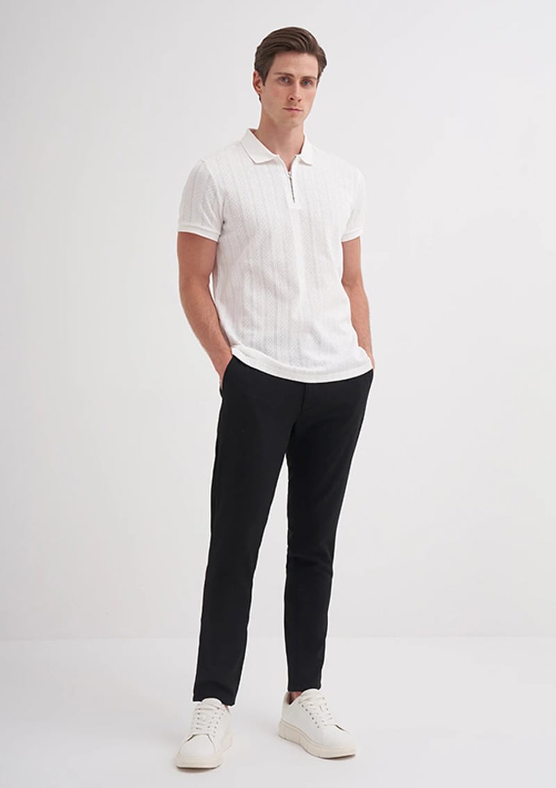 25Yceeo04122 Erkek Beyaz Polo Yaka T-shirt