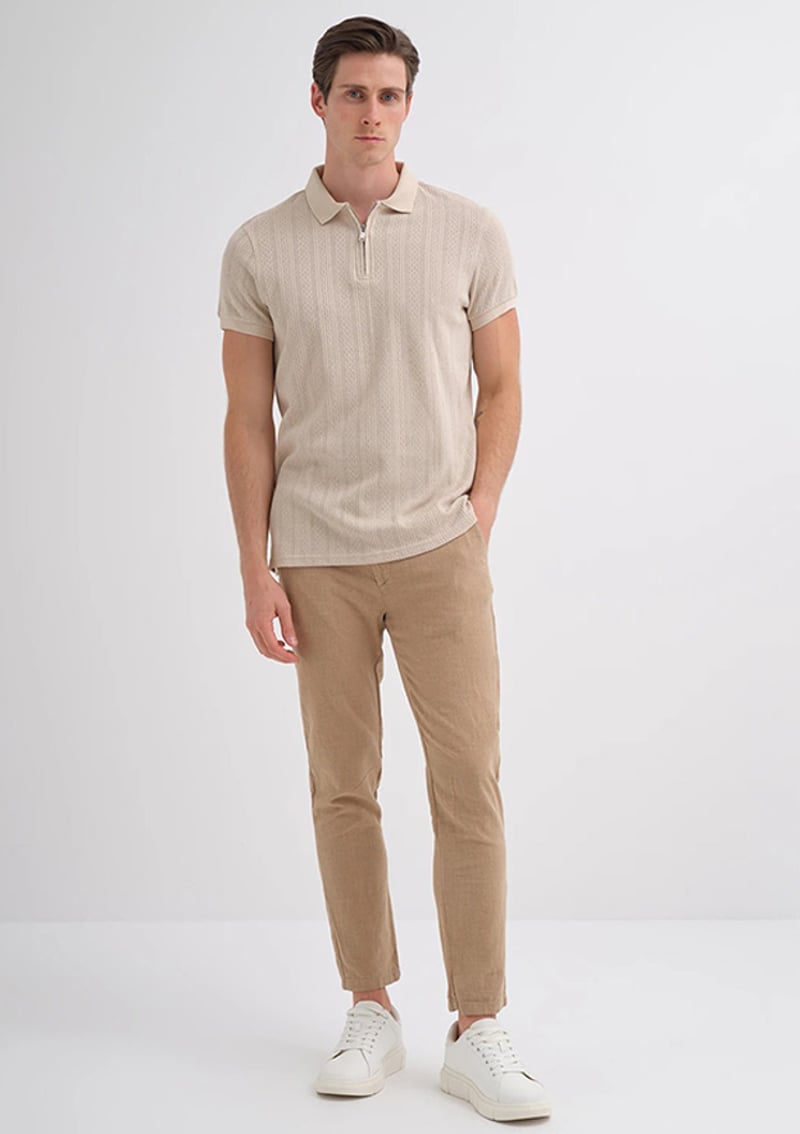 25Yceeo04122 Erkek Bej Polo Yaka T-shirt