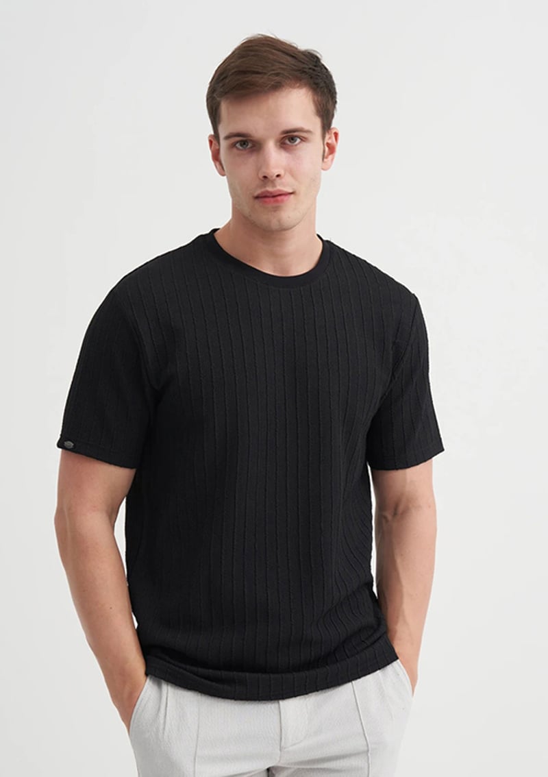 25Yceeo04051 Erkek Siyah Bisiklet Yaka T-shirt