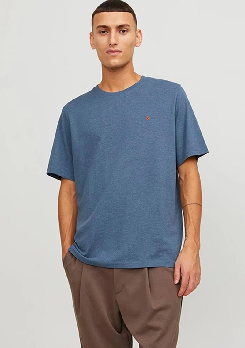 12245087 Erkek Mavi Bisiklet Yaka T-shirt