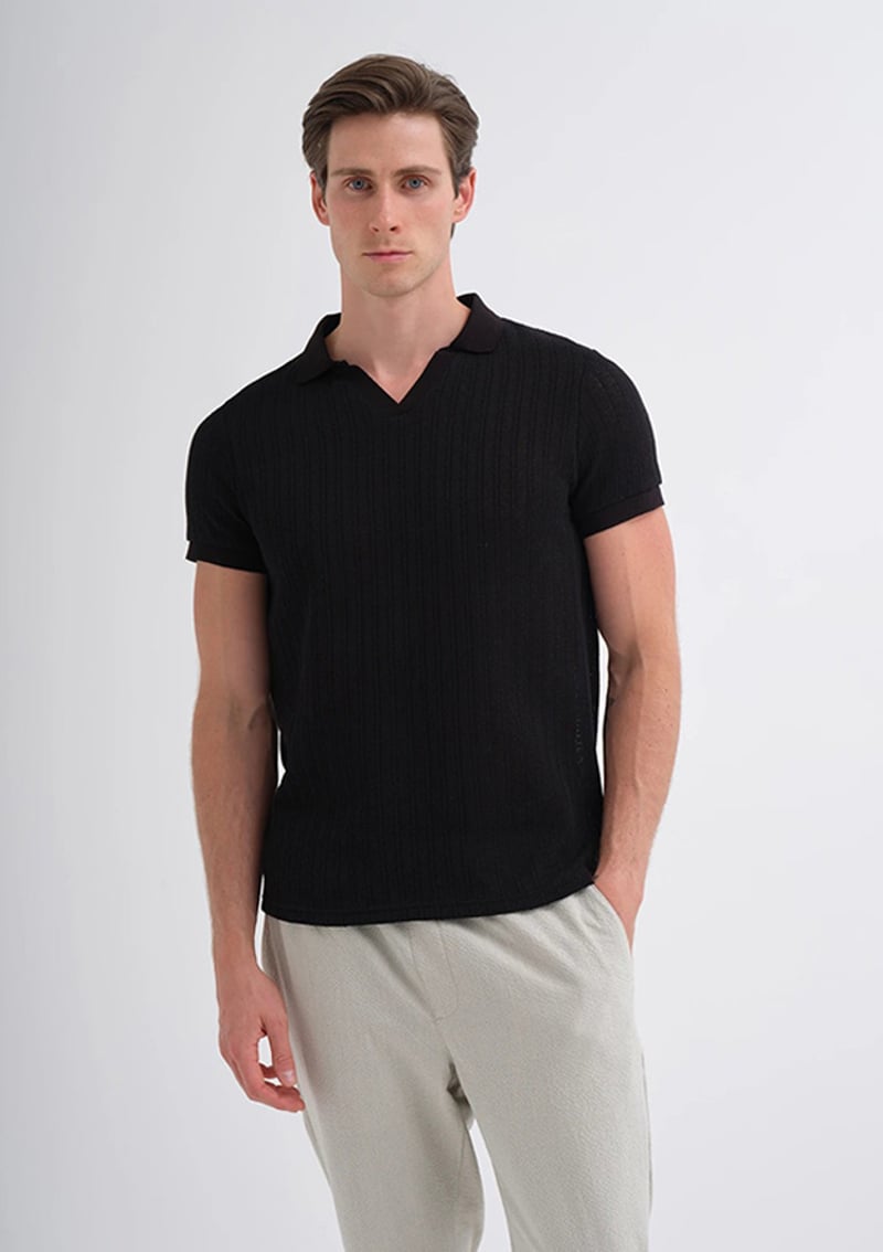 25Yceeo04012 Erkek Siyah Polo Yaka T-shirt