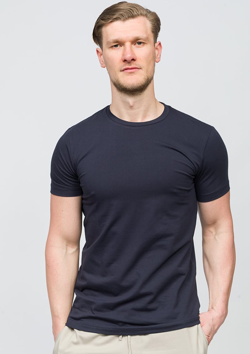 25Svjj01 Basıc Erkek Lacivert Bisiklet Yaka T-shirt