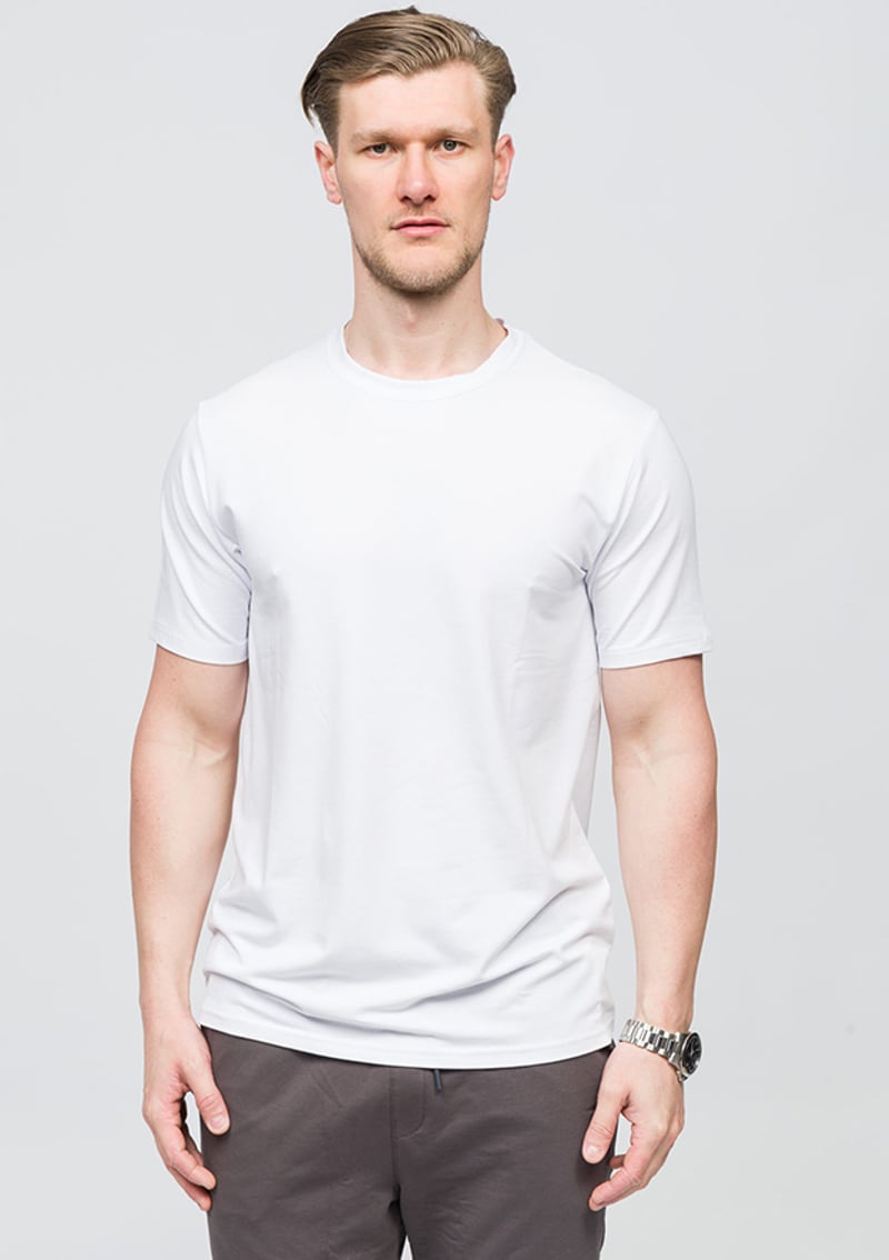 25Svjj01 Basıc Erkek Beyaz Bisiklet Yaka T-shirt