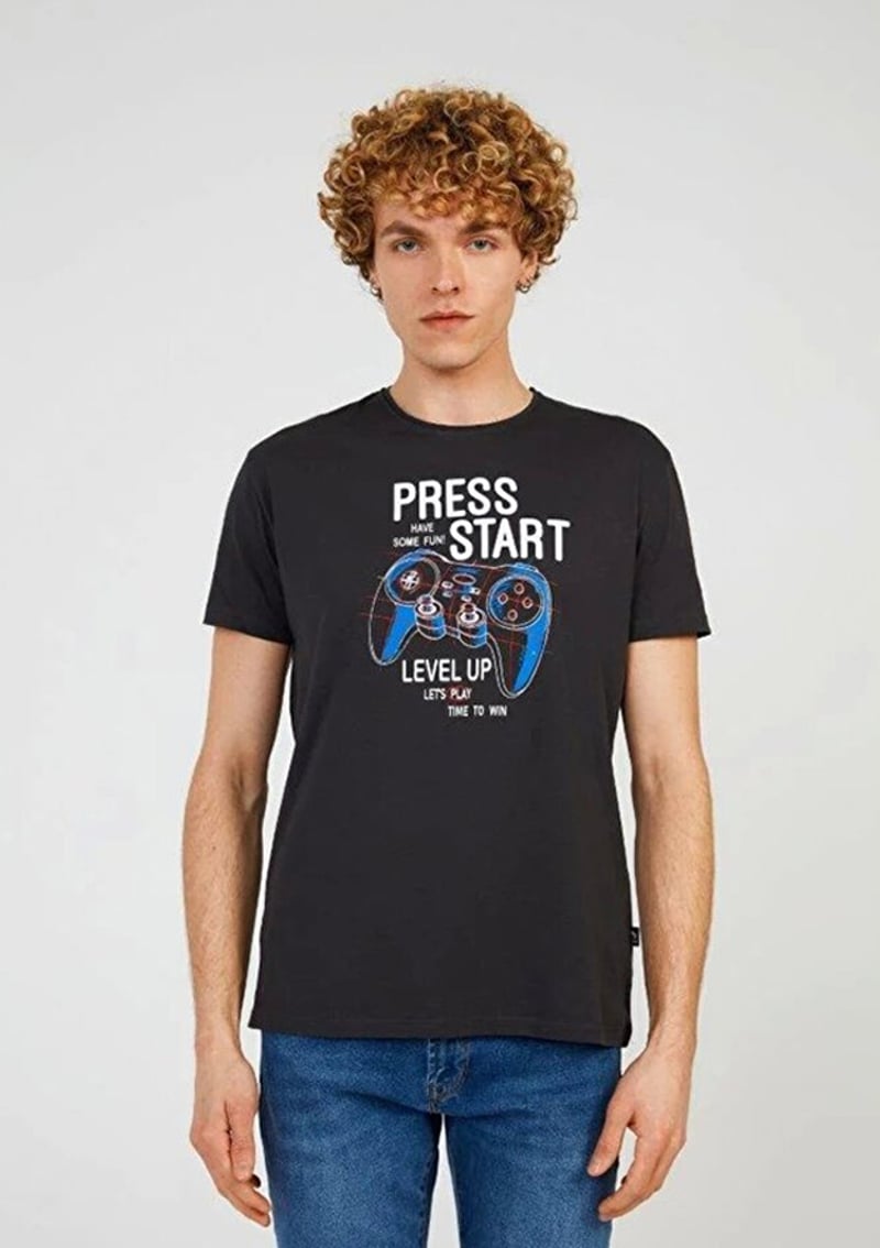 Tc7123 Erkek Antrasit Baskılı T-shirt