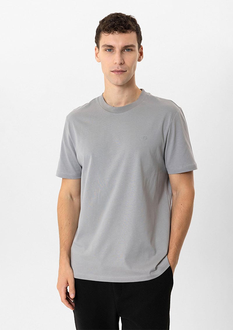 B34W10001 Erkek Gri Bisiklet Yaka T-shirt