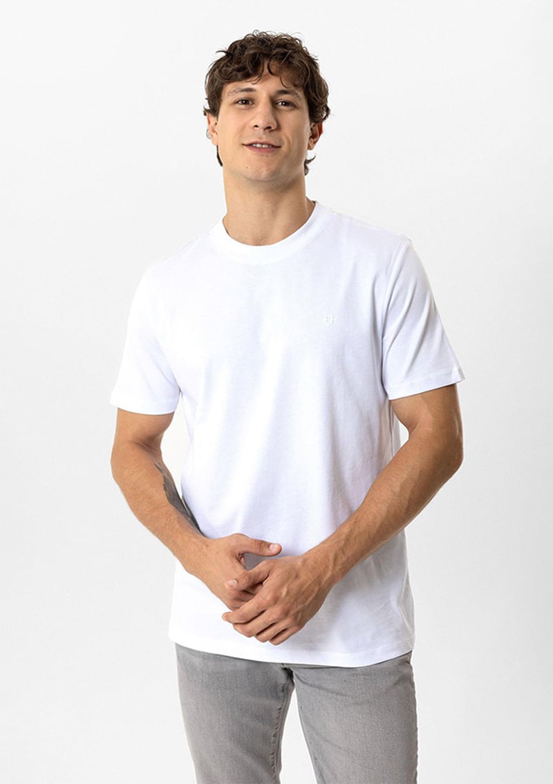 B34W10001 Erkek Beyaz Bisiklet Yaka T-shirt