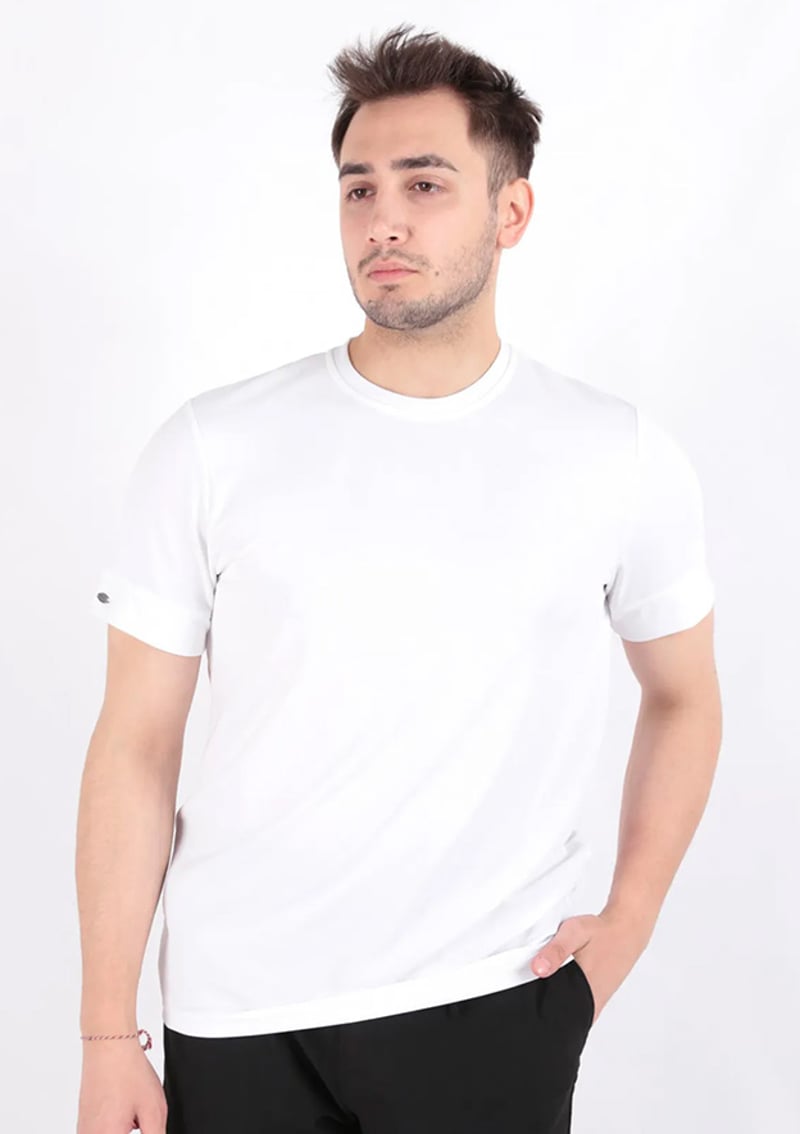24Yceeo04127 Erkek Beyaz Bisiklet Yaka T-shirt