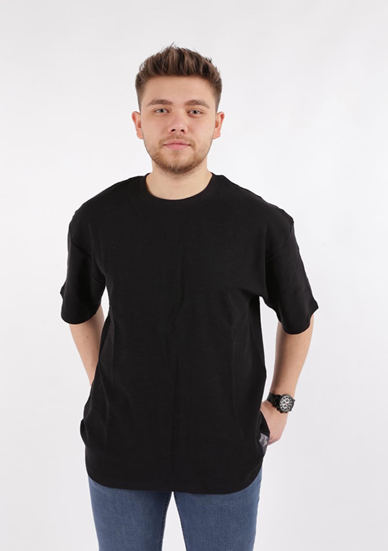 23Yceeo04219 Erkek Siyah Bisiklet Yaka T-shirt